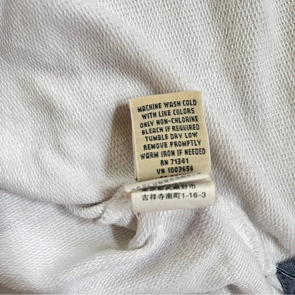 LL Bean Women's White Cotton French Terry 1/4 Button Pullover with Navy Trim - Picture 9 of 16